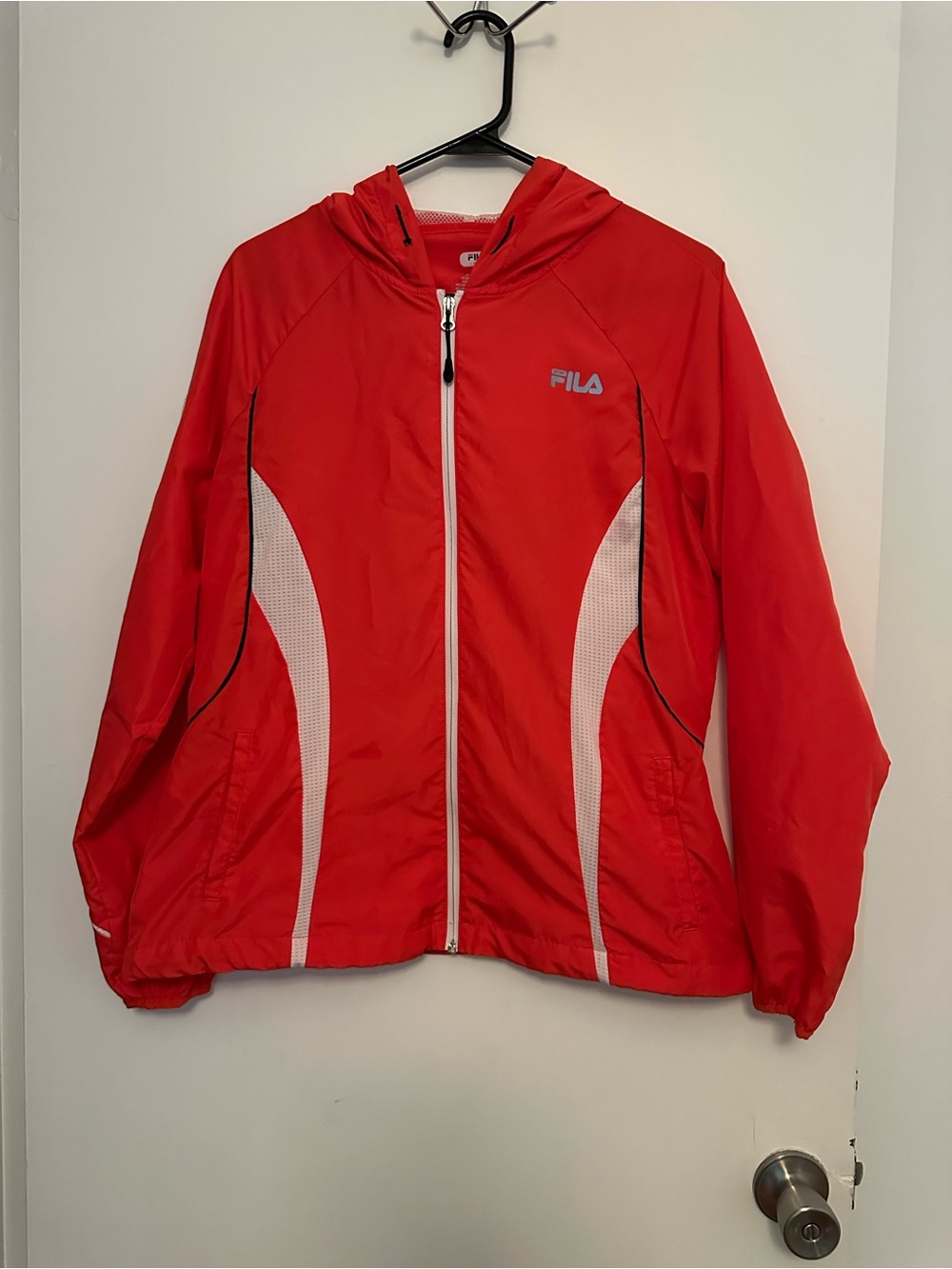 Fila Kids Red Hooded Rain Jacket with White Accents